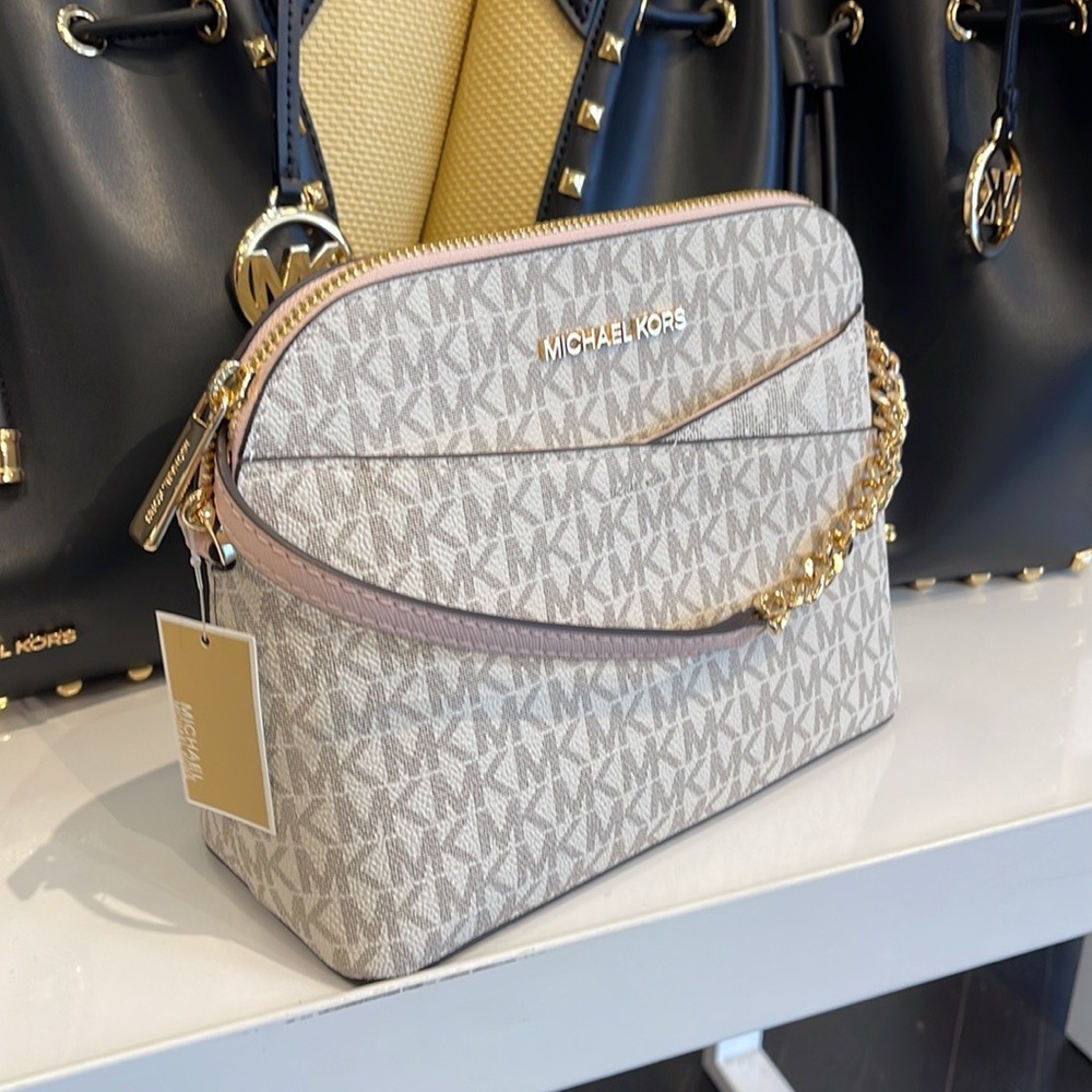 MICHAEL KORS Jet Set Medium Logo Dome Satchel Crossbody 
Powder Blush 
NWT - Picture 10 of 16